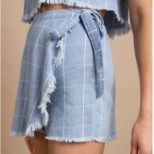 SHOW ME YOUR MUMU Frayed Chambray Skort